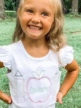Load image into Gallery viewer, smiling-little-girl-wearing-apple-pencil-name-shirt-monograms-back-to-school