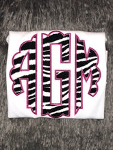 Load image into Gallery viewer, kid-s-handmade-monogram-tops-pink-zebra-girly-fashion
