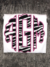 Load image into Gallery viewer, kid-s-handmade-monogram-tops-pink-zebra-girly-fashion