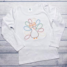 Load image into Gallery viewer, Vintage Bow Turkey Top for Girls - Thanksgiving Shirt or Onesie