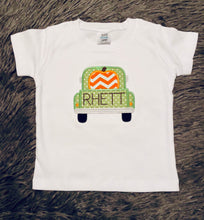 Load image into Gallery viewer, kid-s-pumpkin-truck-boy-shirt-monogram-first-name-tees-faith-lee-embroidery