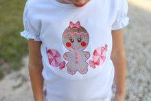 Load image into Gallery viewer, girl-s-handmade-christmas-shirt-gingerbread-tees