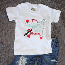 Load image into Gallery viewer, hooked-on-mommy-shirt-for-boys-distressed-denim-kids
