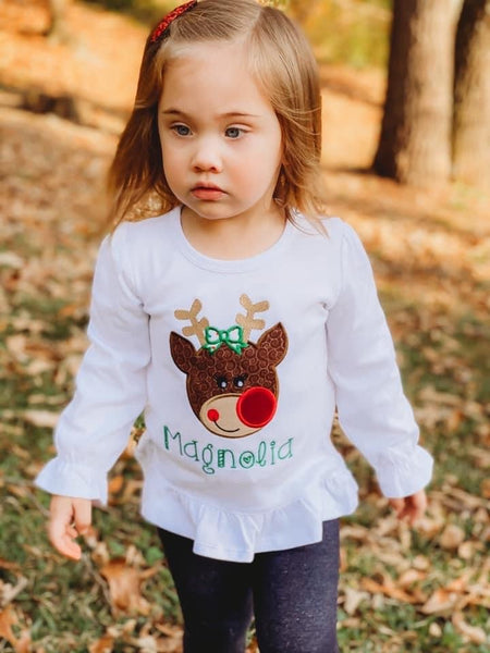 Girl Reindeer Monogram Tops