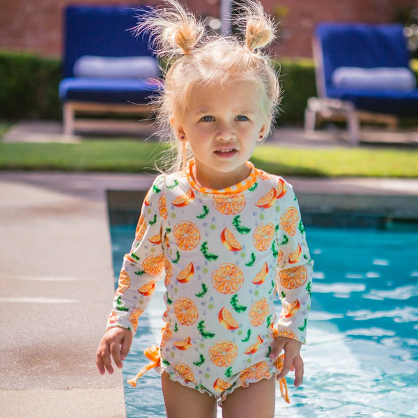 Orange Ruffle Bottom Swimsuit